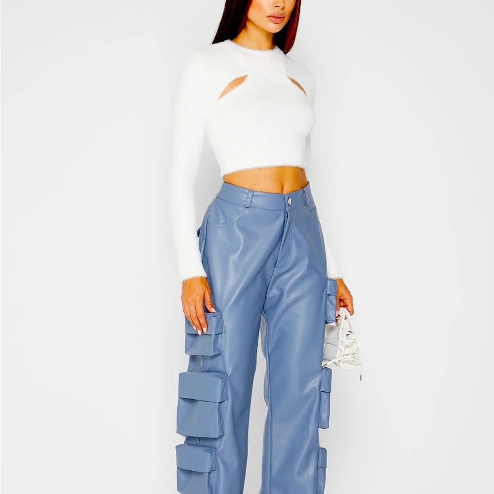 NWT Steel Blue Vegan Leather Multi Cargo Pocket Trouser Pants